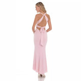 pink dress Pure Desire Style Sleeveless Deep V Halter Backless Cross Strap Sexy Slim Temperament Fishtail Dress