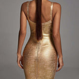 avant garde dress to impress New V-neck Sling Bronzing Women's Performance Party Golden Bandage Dress