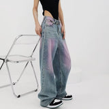 2000s fashion American-Style High Street Washed Vintage Jeans Women's Summer New High-Grade Spray-Dyed Graffiti Straight Wide-Leg Mop Pants