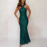 birthday outfits 2024 Fashion Multicolor Halter Sleeveless Sequined Dress Sequined Dress