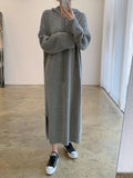 Amfeov Loose Long Split-side Hooded Knit Dress