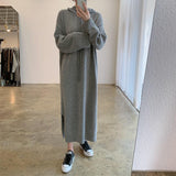 Amfeov Loose Long Split-side Hooded Knit Dress