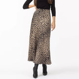 outfit inspo Satin Skirt Sexy Leopard Print Maxi Skirt High Waist Elastic Silky Maxi Skirt