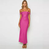 pink dress Evening Dress Women's Satin Elegant off-Shoulder One-Step Dress Bridesmaid Dress Dress