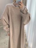 Amfeov Casual High Neck Solid Color Long Sleeve Knit Dress