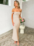 pink dress Evening Dress Women's Satin Elegant off-Shoulder One-Step Dress Bridesmaid Dress Dress