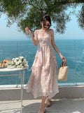 Amfeov-Lady Beach Sanya Beach Skirt Pink Suspender Skirt Seaside Holiday Dress Women's Summer Chiffon Super Fairy Female Dress