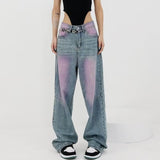 Amfeov 2000s fashion American-Style High Street Washed Vintage Jeans Women's Summer New High-Grade Spray-Dyed Graffiti Straight Wide-Leg Mop Pants