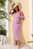 Amfeov Chiffon Long Rhinestone Strip Strap Ruffle Sleeve Maxi Dress