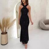 birthday outfits 2024 Fashion Multicolor Halter Sleeveless Sequined Dress Sequined Dress