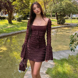 avant garde dress to impress Women's Autumn New Sexy Square Collar Low-Cut Bell Sleeve Slim-Fit Hip Skirt Cake Skirt for Women