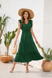 Amfeov V neck High Waist Tiered Dress Maxi Dress Casual Vacation Travel Dress