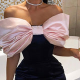 birthday outfits New Women's off-Shoulder Bow Sheath Dress Short Skirt Sexy Backless Tight Dress