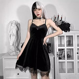 cybergoth dress to impress Lolita Dark Girl Gothic Style Lace Low-Cut Strap Sexy Dress