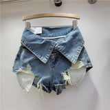 birthday outfits Hot Girl Retro Ripped Jeans Women's Summer High Waist Slimming Ins Trendy Shorts Small Niche Wide Leg Pants