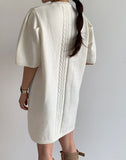 Amfeov Elegant Short-sleeved Knitted White Short Dress