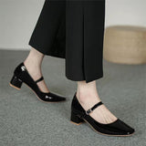 Plus Size Mary Jane Shoes Popular Summer New Style Chunky Heel Retro Square Toe Women's Shoes Fashionable Temperament Mid Heel Simple Single-Layer Shoes