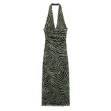 birthday outfits Style 2024 Summer New Women's Sexy Backless Slim-Fit Halter Printed Silk Net Dress