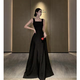 Amfeov-Luxury Banquet Niche Style Black Dress Slim Looking Sling