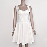 white dress 2024 Summer Sweet Lace Bow White Bandage Dress a Swing Birthday Stretch Women's Clothing