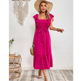 Amfeov Summer Women  Clothing Petal Sleeve Sweet Mid Length Short Sleeve Dress