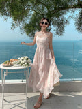 Amfeov-Lady Beach Sanya Beach Skirt Pink Suspender Skirt Seaside Holiday Dress Women's Summer Chiffon Super Fairy Female Dress