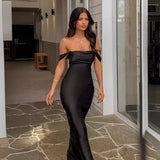 off shoulder  Spring and Summer New Ins off-Shoulder Tube Top Satin Sheath Backless Women's Long Dress Evening Dress