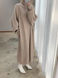 Amfeov Casual High Neck Solid Color Long Sleeve Knit Dress