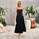 Amfeov Women Solid Color Dress Women Summer Elegant Dress Maxi Dress