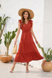 Amfeov V neck High Waist Tiered Dress Maxi Dress Casual Vacation Travel Dress