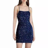 Onemillionlucky college halloween costume ideas Women's Shiny Velvet Sequin Low round Neck Tight Dress Short Pompom Dress