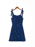 dress Spring New French Retro Fashion Casual Printed Slim-Fit Wooden Ear Lace-up Dress