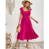 Amfeov Summer Women  Clothing Petal Sleeve Sweet Mid Length Short Sleeve Dress