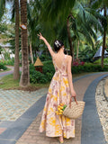 Amfeov-Thailand Seaside Beach Skirt Sanya Photography Slip Dress Women's Summer Back Bow Backless Dress Vacation Style