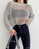 sweater Spring and Summer New Knitwear Bell Sleeve Loose round Neck Hollow Sweater for Women