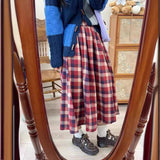 trending fall outfits 2024 Korean Style Retro Plaid Skirt Mid-Length Elastic Waist Large Skirt High Waist Slimming Girl Dress