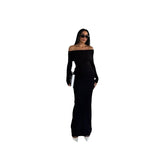 off shoulder  Black and White Stripe Knitted Dress Summer New Elegant Slim-Fit Sheath Slimming off-Shoulder Collarbone