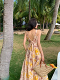 Amfeov-Thailand Seaside Beach Skirt Sanya Photography Slip Dress Women's Summer Back Bow Backless Dress Vacation Style