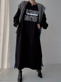 Amfeov Simple Letter Print Denim Splt-joint Long Sleeve Sweatshirt Dress