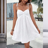 pink dress 2024 Summer New Women's Cotton and Linen Solid Color Lace-up Strap Waist-Tight Dress Women