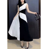 white dress Big Love Beauty Yiyuan 2024 Summer New Western Style Women's Elegant Dress Sleeveless Color Matching Fashion Slimming Women