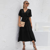 Amfeov Summer Arrival Women Clothes Sexy V-neck Long Patchwork Dress