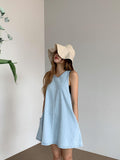 Amfeov Loose Versatile A-Line Sleeveless Denim Dress