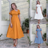 Amfeov Women Popular Wrapped Chest Solid Color Dress  Summer Slim-Fit Jumpsuit Maxi Dress