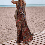 Amfeov Women Clothing Spring Summer Arrival Printing V-neck Halter Bohemian Maxi Dress