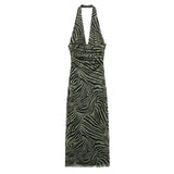 birthday outfits Style 2024 Summer New Women's Sexy Backless Slim-Fit Halter Printed Silk Net Dress