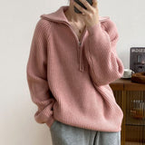 clothes Women's Korean-Style Autumn and Winter New Gentle Solid Color Half-Open Lapel Short Knitted Pullover