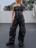 classy outfits men New Fashion Street Style Tube Top Tight Waist Slimming Hot Girl Multi-Pocket Denim Overalls Jumpsuit