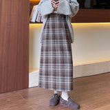 trending fall outfits 2024 Woolen Hip Skirt Autumn and Winter Retro 2024 New Mid-Length Skirt Women's Versatile High Waist Slimming A- line Plaid Skirt