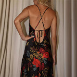 Onemillionlucky classy winter outfits Spring New E-Commerce Hot Sexy Backless Lace-up Printed Sling Dress